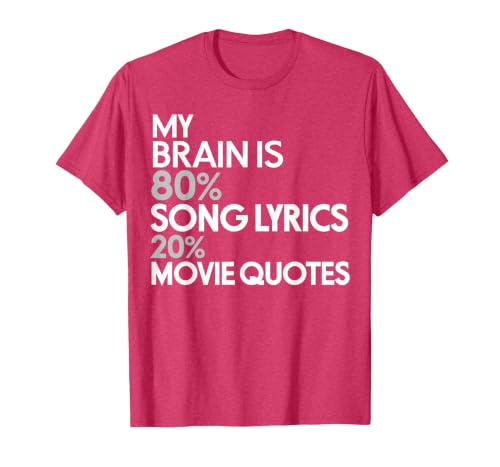 My Brain is 80% Song Lyrics 20% Movie Quotes: Funny T-Shirt T-Shirt, Men, Red Heather, Small