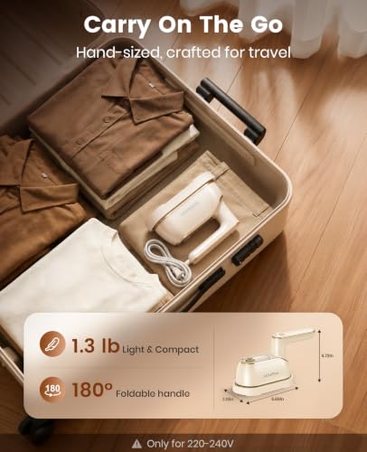 Image of Travel Steamer Iron for Clothes,1200w Iron Steamer,Portable Handheld Travel Size Steamer iron,8S Fast Heat-Up,Large Ceramic Heat Panel (White)