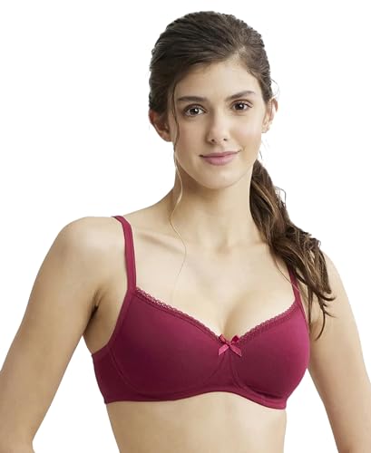 Image of Jockey 1723 Women Wirefree Padded Super Combed Cotton Elastane Stretch Medium Coverage T-Shirt Bra with Lace Styling