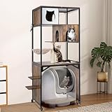 68-Inch Cat Tower with Litter Box Enclosure & Hammock – 2-in-1 Indoor Cat Tree Furniture, Metal Frame,Easy Assembly Cat Condo for Multi-Cat Households