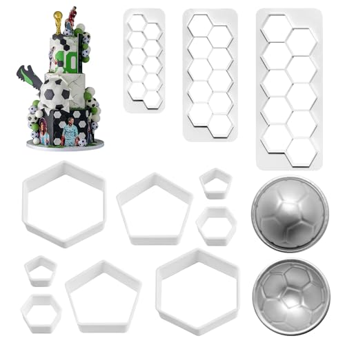 HOWAB Emporte Piece Patisserie Football: 13 Pièces Moule Biscuit, Moule Patisserie Soccer en Plastique et Aluminium, Décorations pour Fondant Biscuits...