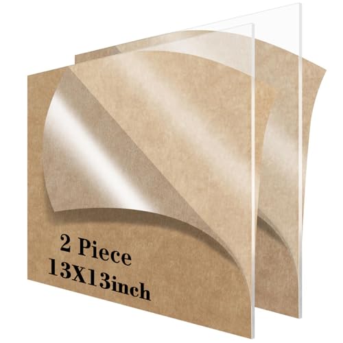 Image of Lesnlok 13 x 13 Acrylic Sheet 1 /8 Thick 3mm 2 Pieces Plexiglass Sheet,for Sign,Craft,Photo Frame, DIY Display Projects (2, 13 inch x 13 inch)
