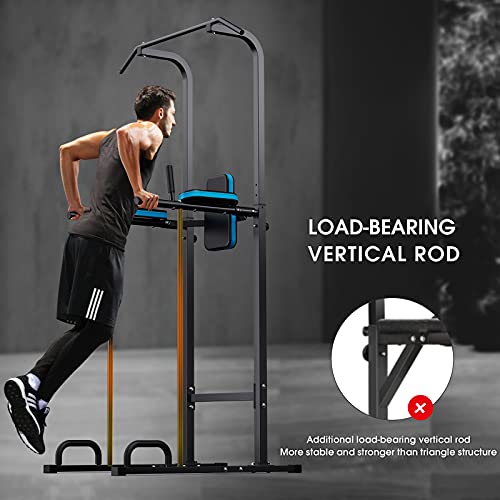 JX FITNESS Power Tower Pull Up Bar Dip Station for Home Gym, Upgraded Adjustable Dip Stand Full Body Workout Station Strength Training Equipment with Backrest