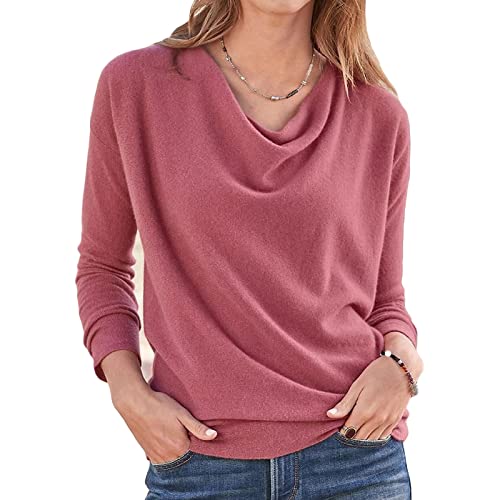 Générique Pull Ample Duveteux Fuzzy pour Femmes Chandail T-Shirt à Manches Longues Et Col Poilu Pull Simple DéContracté à La Mode (L,Rouge)