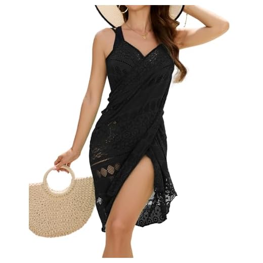 JFAN Damen Strandponcho Strandkleid Schulterfrei Sommer Strand hohl V-Ausschnitt Gestrickte Cover Up Strandurlaub Badeanzug Bikini