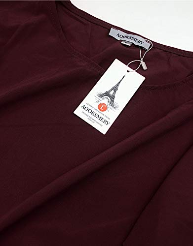 Image of Long Sleeve Maxi Wine Dress Elegant Audrey Hepburn 2 Pockets High Waist Belt Fall Wedding Guest Dresses for Women Wine M