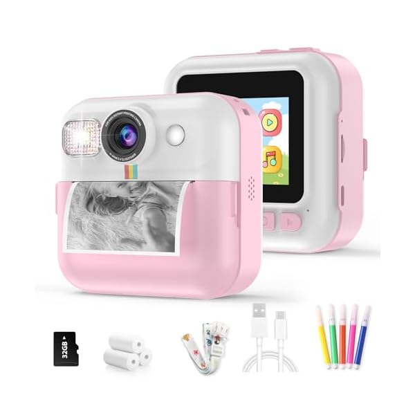 Kids Camera,Toddler Camera Instant Print Toys,1080P Children Printable Camera,Pink Selfie Camera Christmas Birthday Gifts for Girls Boys Age 3-10 with 3 Roller Photo Paper (Pink)