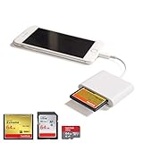 🔹Keine App erforderlich, bitte warten Sie 5 Sekunden nachdem Sie an Ihre Geräte und laden Sie Fotos und Videos von SD/TF/CF-Karte an iPhone (erfordert iOS 9.2 oder neuer) und iPad (erfordert iOS 8.0 oder neuer).