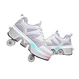 2-in-1 Roller Skate Shoes - Unisex Retractable Roller Skates with 4 Wheels,Skating Shoes for Indoor & Outdoor Fun