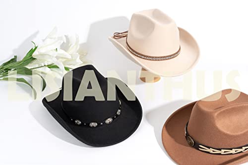 Lisianthus Men & Women's Felt Wide Brim Western Cowboy Outdoor Fedora Hats With Belt Flower-Creamy #TOP6