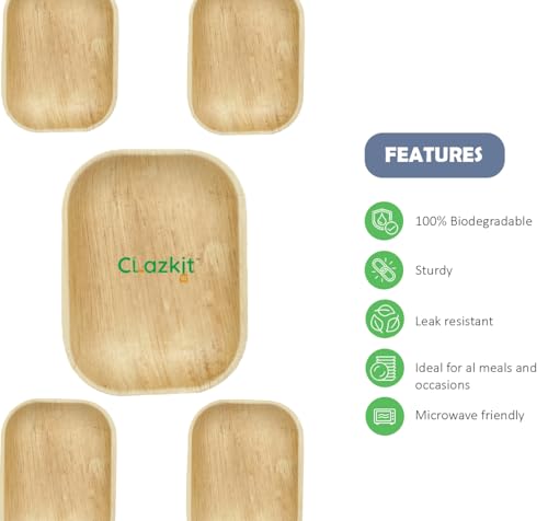 Image of Clazkit 50 Pack Areca Palm Leaf Deep Bowls | Like Wooden Bamboo | Eco Friendly, Biodegradable, Use and Throw Small Dona | for Serving Pasta, Soup & Snacks | Birthday, Wedding & Party (6 inch X 8 inch)