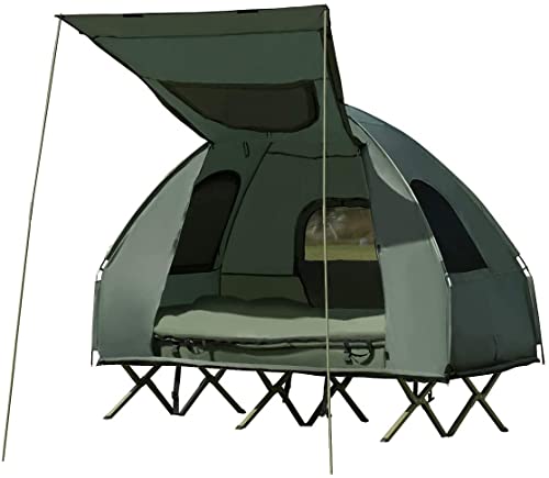 LUARANE Double Tent Bed, Outdoor Folding Tent Set with Air Mattress & Sleeping Bag, 2 Person Waterproof Raised Camping Tent Bed with Carry Bag, Suitable for Hiking, Camping, Picnics
