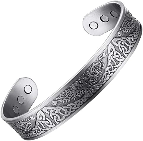 BioMag Copper Bracelet for Men Tree of Life Magnetic Therapy Viking Jewelry 7.5inches Adjustable