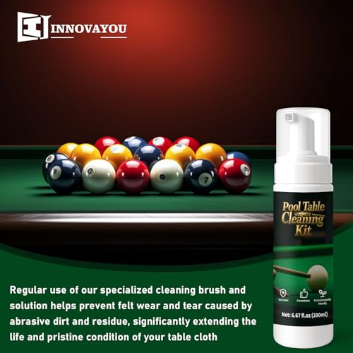 INNOVAYOU 200ml Billardtisch Reiniger Spray Set, Billardfilz Reiniger Zubehör mit 2 Billardtisch Bürsten, 1 Stahldraht Schwamm, 1 Tuch