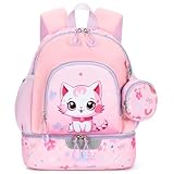 PROTAURI Zainetto Asilo Bambino con Portamonete, Zaino Scuola Bambina con Cinturino Pettorale, Striscia Riflettente, Scomparto Termico per Asilo Nido, 2-6 Anni, Gatto
