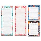 Magnetic Notepads for Refrigerator, 4-Pack Grocery List Magnet Pad for Fridge, To-Do List, Reminders, Scratch Pads, Cute Floral Designs, 60 Sheets Per Pad