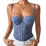 YCBENYANG Lace Corset Tops for Women Going Out Cute Mesh Date Night Fashion Outfits Adjustable Strap Party Crop Top