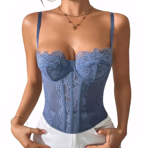 YCBENYANG Lace Corset Tops for Women Going Out Cute Mesh Date Night Fashion Outfits Adjustable Strap Party Crop Top