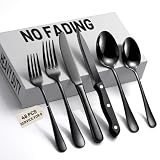 48 PCS NO-FADING Black Silverware Set with Steak Knives - KIKCOIN Food-Grade Stainless...