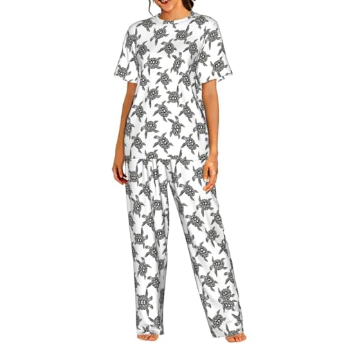 Ensemble de détente pour femme pyjama confortable à manches courtes motifs tortues S-3XL