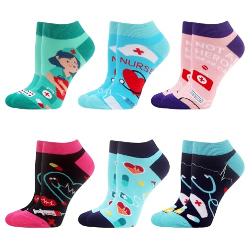 The Best Socks for Nurses: Comfort & Style 12 WeciBor Women's 6 Pack Funny Nurse Pattern Ankle Socks, Nurses Week Gifts for Mom
