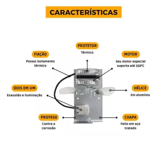 Kit Exaustor Churrasqueira 10Cm C/Luz Lâmpada Alta Temperatura