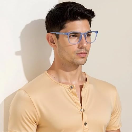Image of HUSTLR Lenskart Switch | Zero Power Bluecut & Anti-Glare Computer Glasses with Sun Clip-Ons | Two in one glasses | Blue Sky - Blue Full Rim Square | Unisex | Large | LH E17771-W