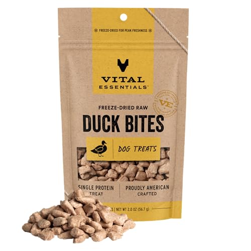 Vital Essentials Freeze Dried Dog Treats | Duck Bites Single Protein | Premium Quality | Grain Free Training Treats for Dogs 2 oz Bag