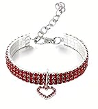 WEILFYONK 犬猫首輪おしゃれなハート型猫用ネックレス小型犬猫ラインストーン首輪ネックレスセットかわいい輝きの犬首輪パーティーウエディングアクセサリー用 (レッド, S)