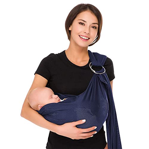 Image of Cuby Water Baby Sling Carrier Breathable Mesh Baby Wraps Carrier Adjustable Ring Sling Baby Carrier Infant Carrier for Summer Swimming Pool Beach (Navy Blue)
