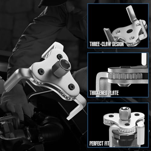 Universal Oil Filter Wrench Adjustable, from 2-1/2 inch to 4.5 inch 3 Jaw Oil Filter Removal Tool Set, Efficiency 2 Way Oil Filter Wrench