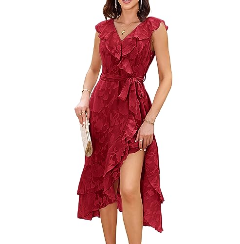 GRACE KARIN Damen Ärmellos Rüschensaum Cocktailkleid V-Ausschnitt...