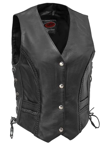 First Mfg Co - Trinity - Women's Motorcycle Biker Riding Black Leather Vest - Extra Small - Side Lacing