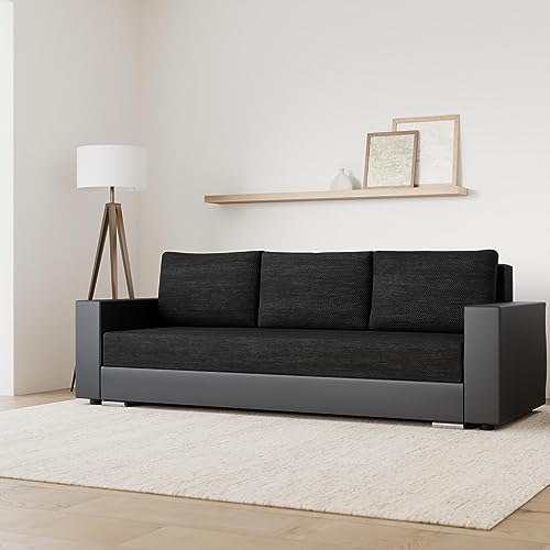Schlafsofa Bird - Sofa mit Schlaffunktion und Bettkasten, Klappsofa, Schlafcouch mit Chromfüße, Couch, Couchgarnitur, Sofagarnitur (Schwarz + Schwarz (Dolaro 08 + Berlin 02))