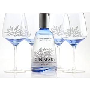 GIN MARE Mediterranean Gin 700ml 42,7% vol. mit 4 Gin Tonic Ballongläsern