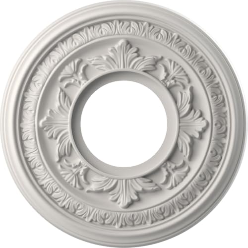 Image of Ekena Millwork CMP10BAGBW Baltimore Thermoformed PVC Ceiling Medallion (Fits Canopies up to 4 1 /4 inch), 10 inchOD x 3 1 /2 inchID x 3 /4 inchP, UltraCover Satin Blossom White