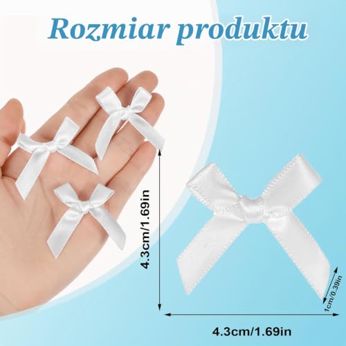 AOZUO Białe kokardki 4,3 cm, 100 szt., satynowe, małe, do pakowania prezentów, torebek na smakołyki, ciasta, smoczków, cukierków, prezentów ślubnych, jako dekoracja bożonarodzeniowa (białe)