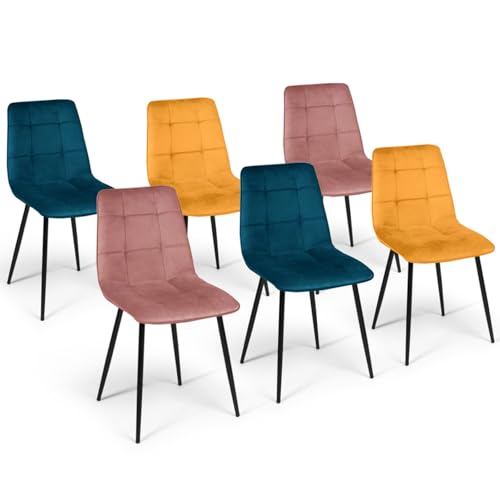 IDMarket - Lot de 6 chaises Mila en Velours Mix Color...
