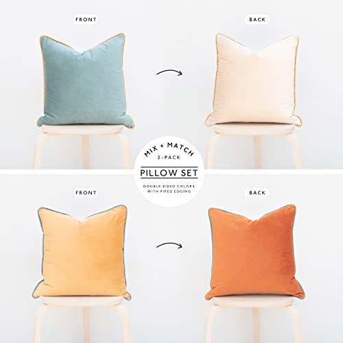 MONDAY MOOSE Decorative Throw Pillow Covers Cushion Cases, Set of 2 Soft Velvet Modern Double-Sided Designs, Mix and Match for Home Decor, Pillow Inserts Not Included (16x16 inch, Orange/Teal) - Image 3