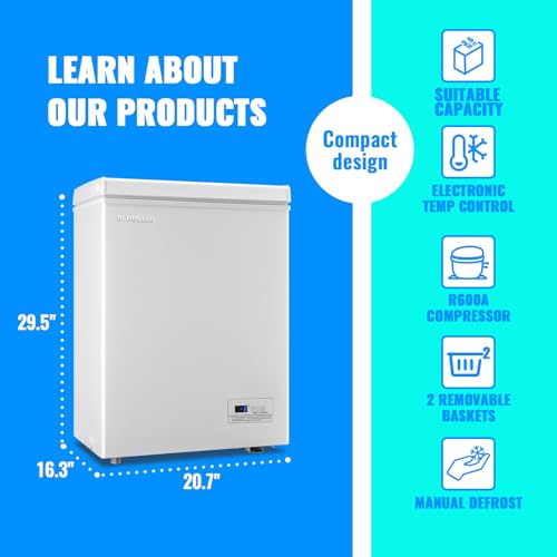 Chest Freezer 3.5 CU.FT Ultra-Low Temperature Deep Freezing Machine (Down to -12 ℉) with Two Removable Baskets Freestanding White Small Mini Compact Fridge Freezer for Home Kitchen Office