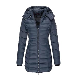Winterjacke Damen Lang Gefüttert mit Kapuze Steppjacke, Taillierter Wintermantel Damen Steppmantel, Warme Puffer Jacke Damen mit Reißverschluss Taschen, Leichte Daunenjacke Winterparka Outdoor Herbs