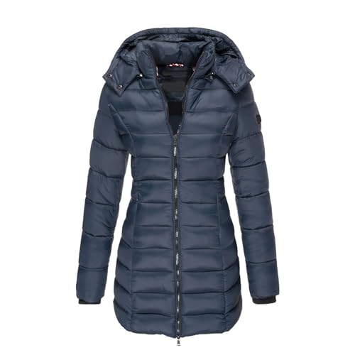 Image of Generisch Plain Casual Warm Padded Women's Jacket with Long Slim Fit Design for Cold Days, navy, XL