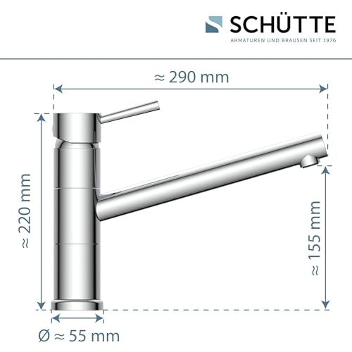 SCHÜTTE 33790 UNICORN Niederdruck-Küchenarmatur 150° schwenkbar, Wasserhahn für die Küche mit Anti-Nachlauf-Funktion, Mischbatterie mit Einhebelmischer, Spültischarmatur, Chrom