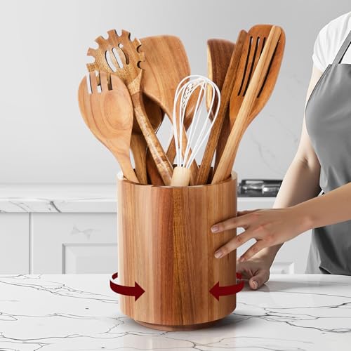 Comparison: Best 360 Cookware Sets 11 SiliFine 11 Pcs Wooden Kitchen Utensils Set with 360° Rotating Holder 7.3" x 5.9" Acacia Wood Cooking Utensils with Holder Cooking Spoons Spatulas for Nonstick Cookware Countertop Kitchen(Natural)