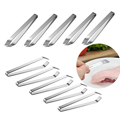 WSNDM 10 Pcs Fischpinzette, Grätenzange Für Fisch, Fischgrätenentferner, Schräge Pinzette, Küchenpinzette, Pinzette Edelstahl, Für Fische, Ente Huhn Schwein Haar, Kochen Von Lebensmitteln Cover