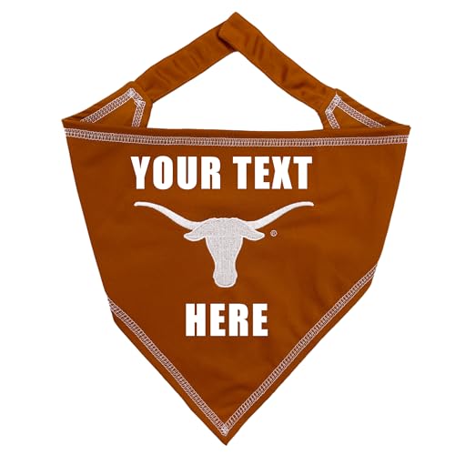 NCAA Texas Longhorns Personalized Tie Bandana for Dogs & Cats, Size Large/X-Large. Custom Dog Cat Scarf Bib for Pet. Ultimate Game-Day & Party Customizable Bandana