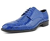 Bolano Bandit Men's Oxford Dress Shoes - Croc Folded Cap Toe Formal Dress Shoes for Men with Alligator Print and Eel Skin Trim - Designer Formal Shoes with Lace Tie (Royal/12)