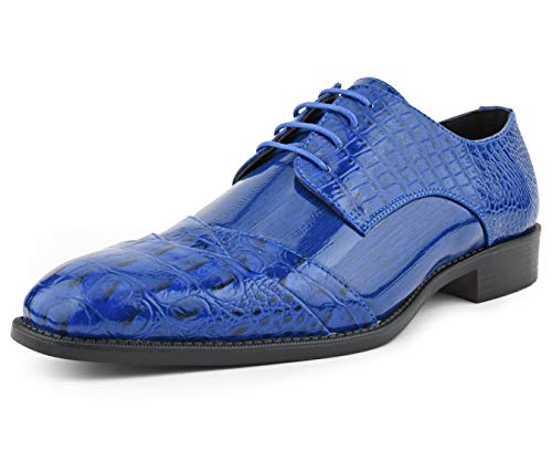 Bolano Bandit, Cap Toe Oxford Dress Shoes for Men, Men's Formal Dress Shoes with Alligator Print, Croc Folded Oxfords (Royal/11)