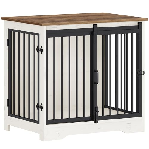 Hzuaneri Hundekäfig Möbel, 69 cm Hundebox, 2 Türen, Moderne Hundekäfig Indoor für kleine/mittlere/große Hunde, Beistelltisch, Hundebox für Zuhause 69 × 49 × 64,5 cm, Weiß Braun DFC84314B