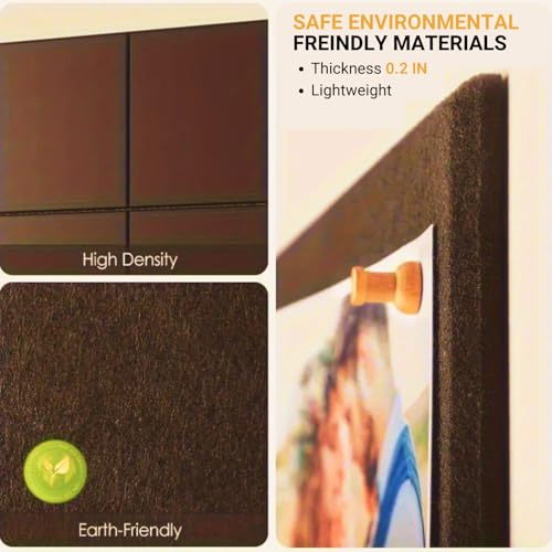 Image of Royalkart 6Pcs Rectangular Felt Bulletin Board Tiles for Wall - Brown Self-Stick Notice Board with 30 Push Pins | Pin Board for Office, Study, Home Decor, Kids Room (30x21cm)